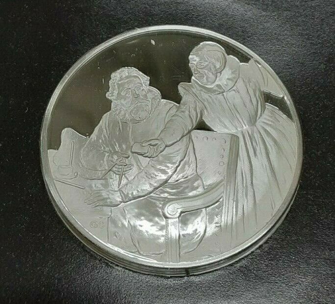 Franklin Mint Genius/Rembrandt PR .925 Silver Medal-Shipbuilder & Wife in Card