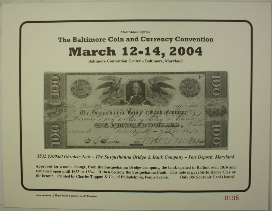 2004 March 32nd Spring Washington Baltimore Coin & Currency Show Souvenir Card