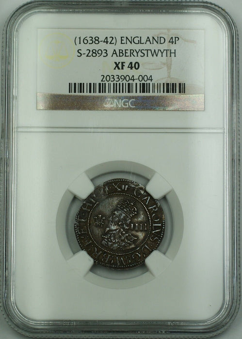 (1638-42)England Aberystwyth Silver Groat 4P Coin S-2556 Charles I NGC XF-40 AKR