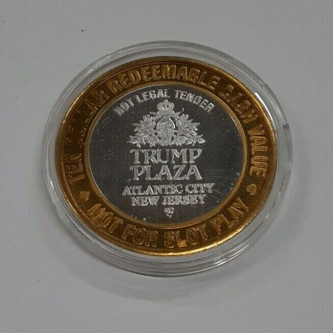$10 Trump Plaza Gaming Token Fine Silver Ctr/State Seals - Maine
