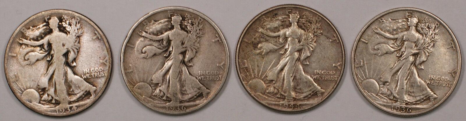 1916-1947 Lot of 10 Walking Liberty Silver Half Dollars 50c G