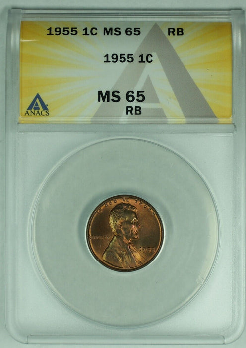 1955 Lincoln Wheat Cent 1C Coin ANACS MS 65 RB (24)