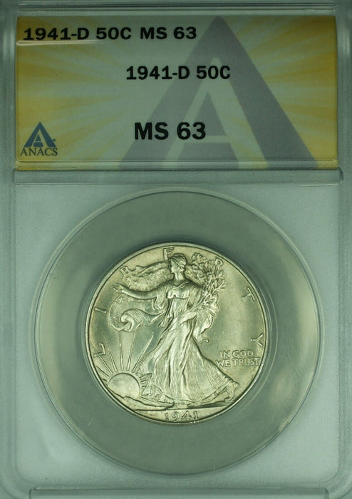 1941-D Walking Liberty Silver Half Dollar 50c ANACS MS-63  (44)