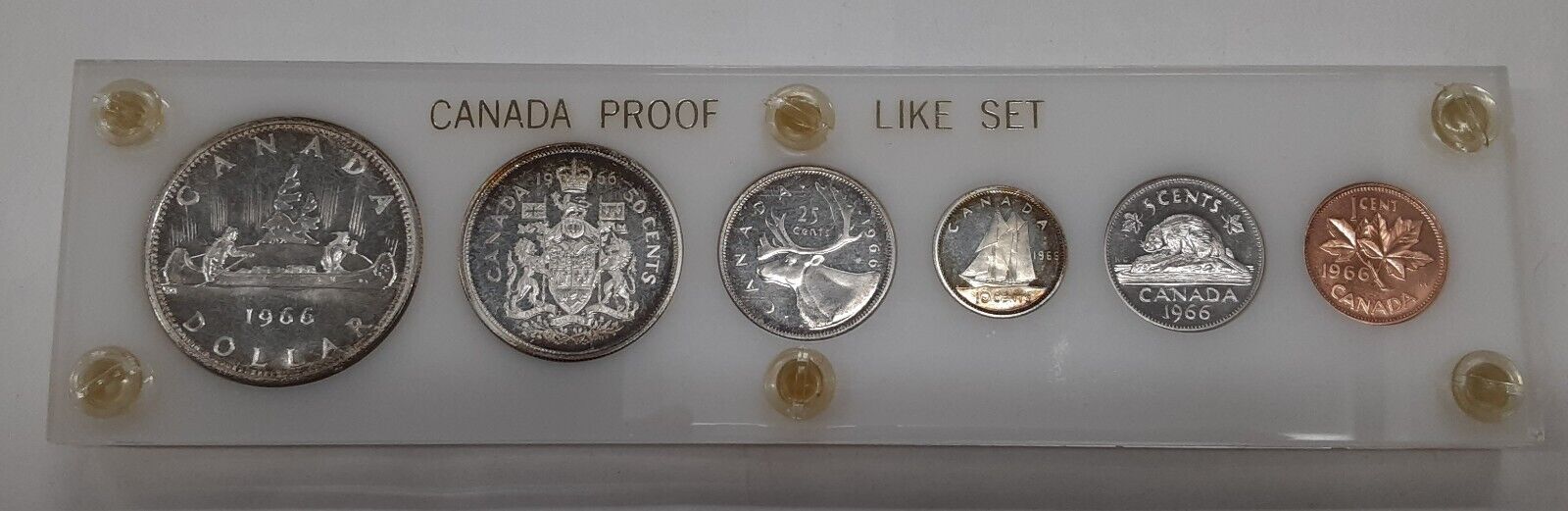 1966 Canada 6 Coin Mint Set Queen Elizabeth II BU in White Acrylic Holder