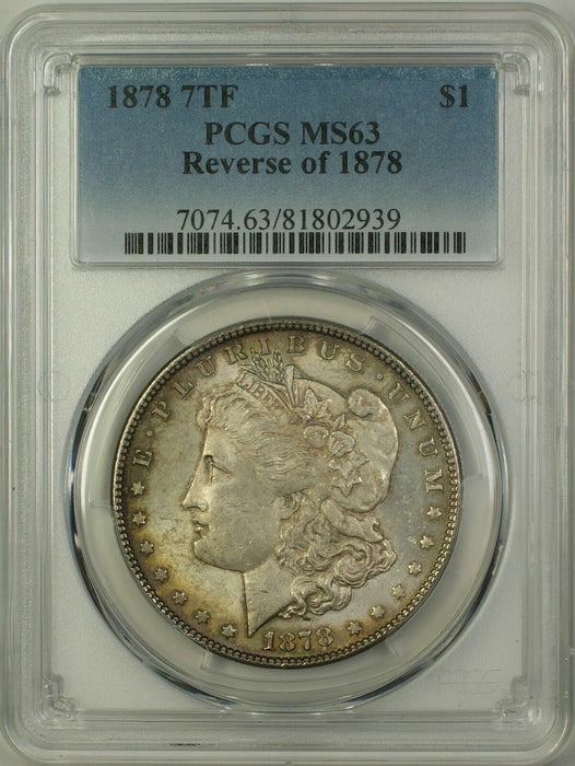 1878 7 Tail Feathers Reverse 1878 Morgan Silver Dollar Coin PCGS MS-63 Toned(14)