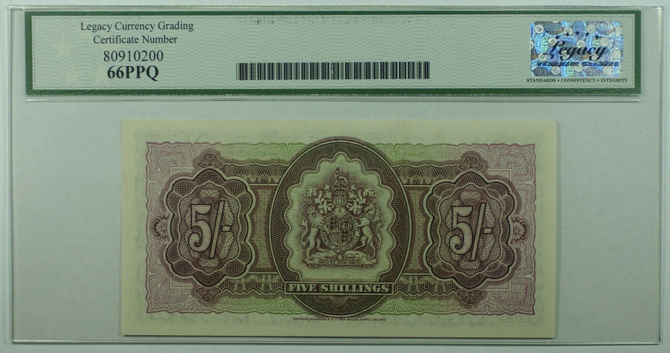 1.5.1957 Bermuda Gov't 5 Shillings Note SCWPM#18b Legacy Gem New 66 PPQ