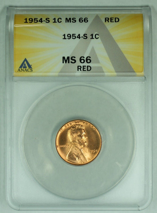 1954-S Lincoln Wheat Cent 1C Coin ANACS MS 66 RD (32) B