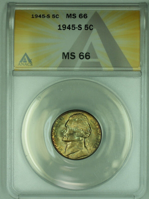 1945-S Jefferson Silver Nickel Toned 5C ANACS MS 66 (51)