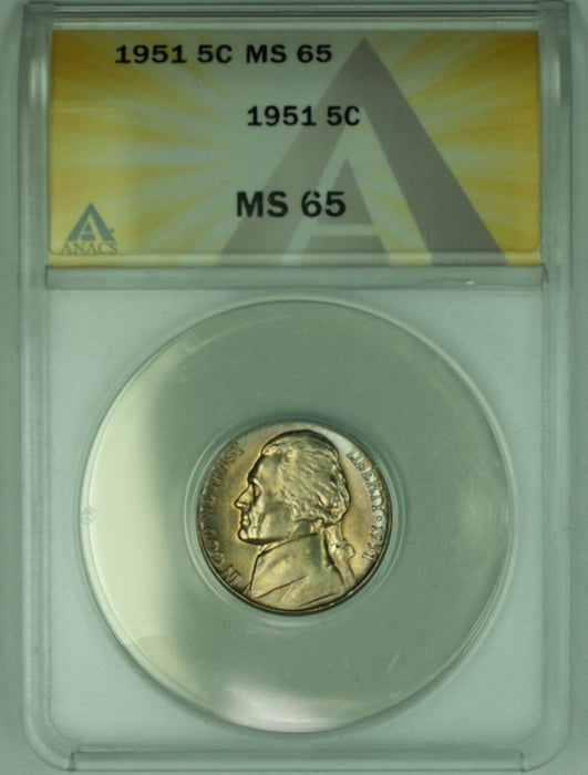 1951 Jefferson Nickel Toned 5C ANACS MS 65 (51)