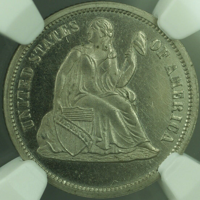 1869 10c Seated Liberty Dime US Pattern Proof Coin J-716 NGC PF-64 WW