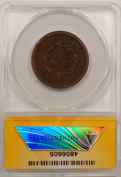 1852 Large Cent 1c Coin ANACS AU 50 Details Corroded