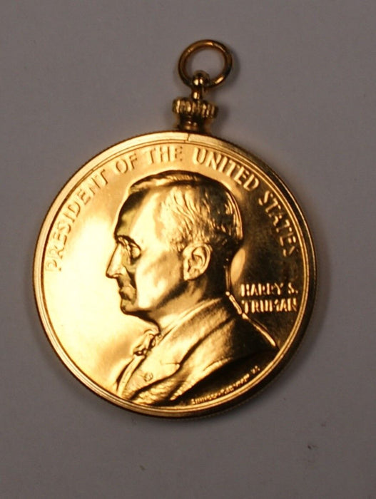 President Harry S Truman Gold Plated Pendant Medal in a Bezel