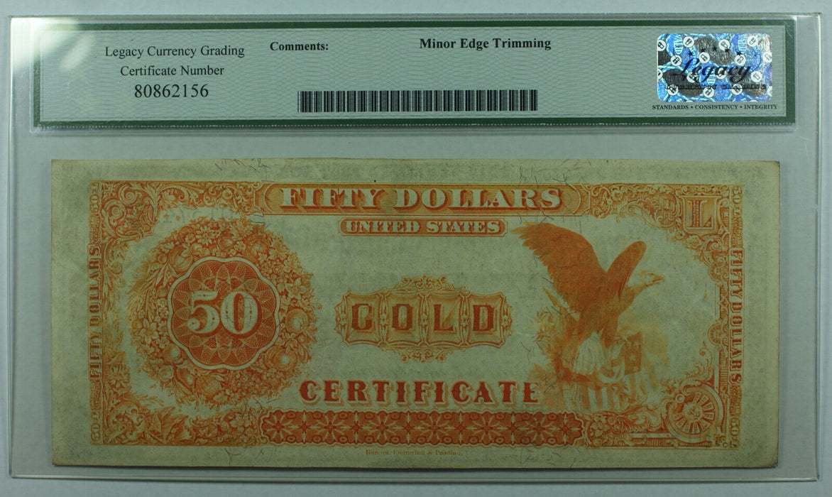 1882 Fifty Dollar Gold Certificate Large Note $50 Fr. 1194 Legacy About New 50
