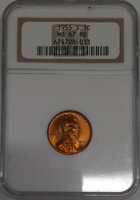 1955-S Lincoln Wheat Cent 1c NGC MS-67 RD  (A)