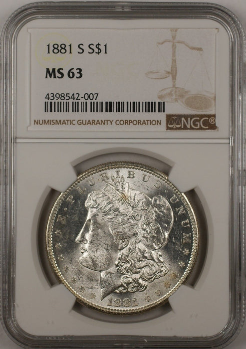1881-S $1 Morgan Silver Dollar Coin NGC MS-63 (Better Coin 13B)