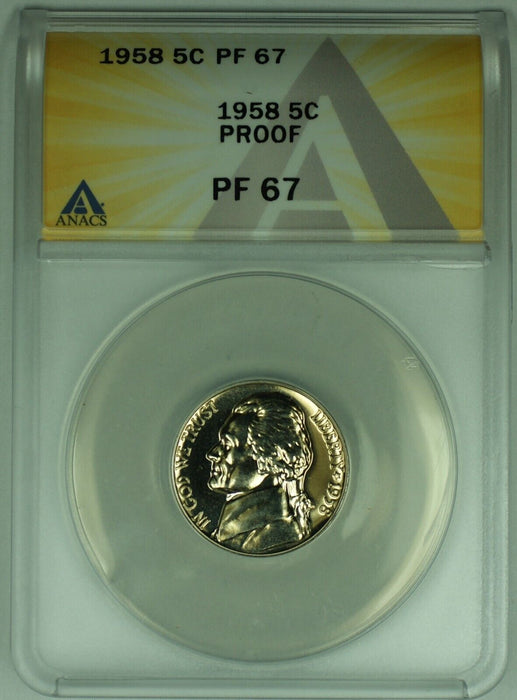 1958 Jefferson Nickel Proof 5C ANACS PR 67 (52)