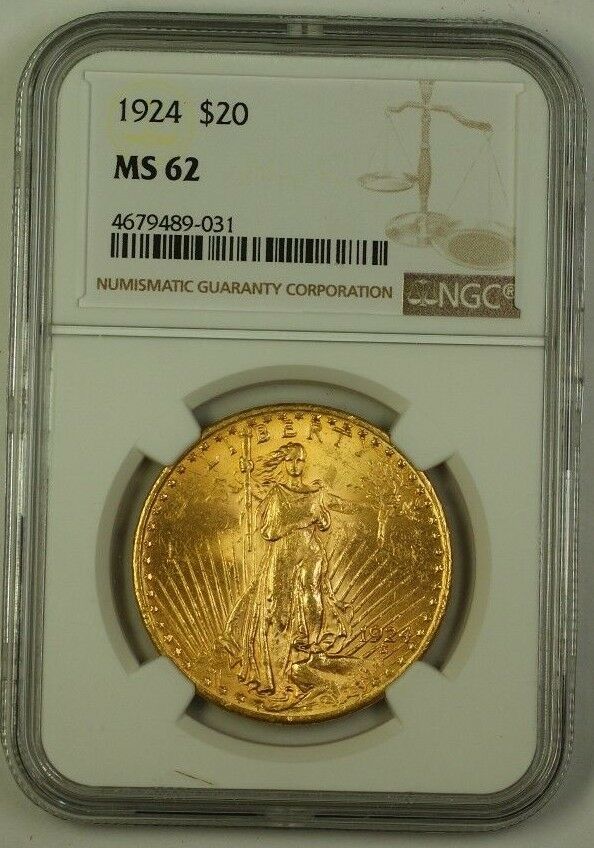 1924 US St. Gaudens 20 Double Eagle Gold Coin NGC MS 62 Better