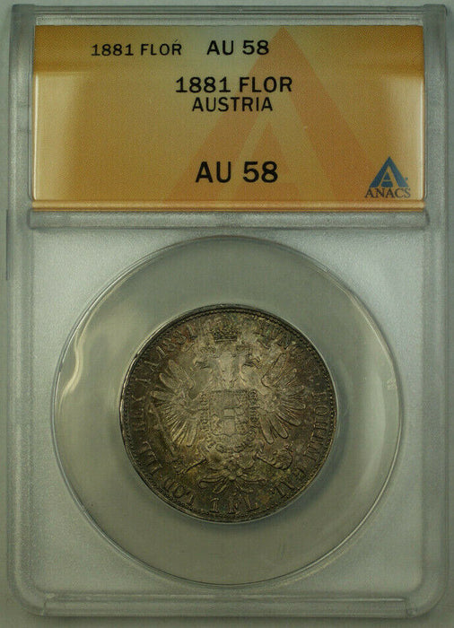 1881 Austria 1 Florin Silver Coin ANACS AU-58 Toned