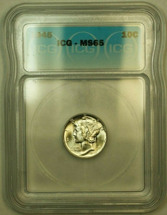 1945 Silver Mercury Dime 10c Coin ICG MS-65 M