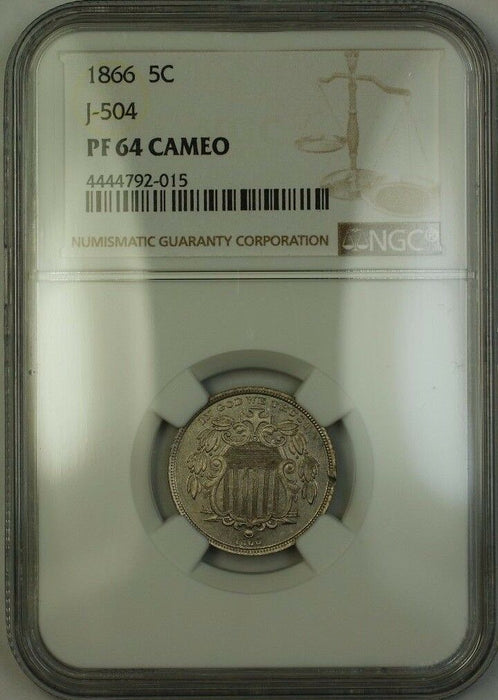 1866 Shield Nickel Pattern Proof 5c Coin NGC PF-64 CAM CAMEO J-504 Judd WW