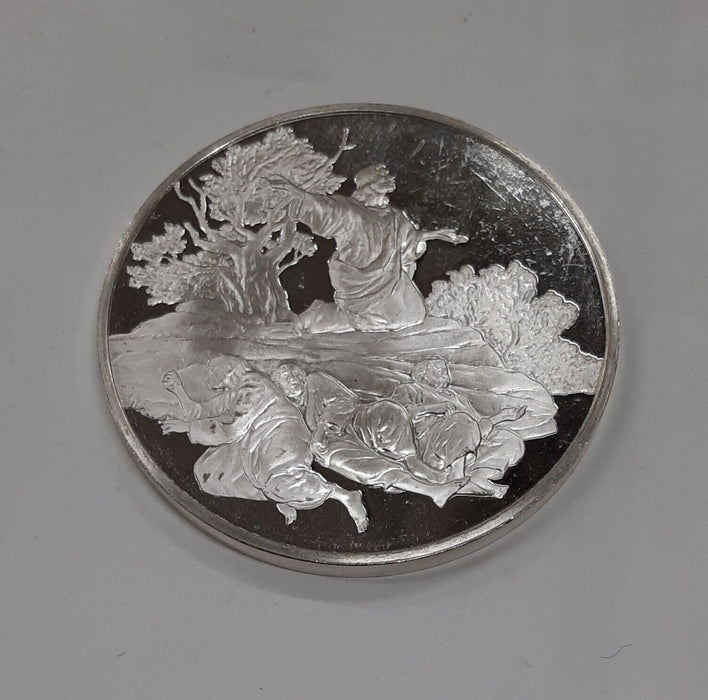 Franklin Mint Life of Christ .925 Silver Medal by Benvenuti-Agony in The Garden