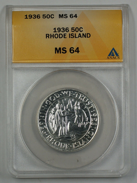 1936 Rhode Island Commemorative Silver Half Dollar ANACS MS 64 (PL) Proof Like