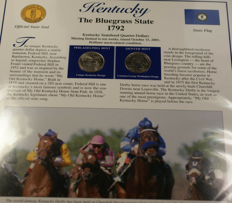 2001 Kentucky P&D Quarter for Anniversary of Statehood Bonus Stamp