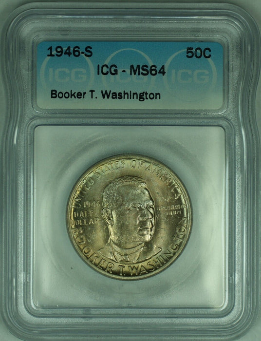 1946-S Booker T. Washington Commemorative Toned 50C Half Dollar ICG MS 64 (50) A