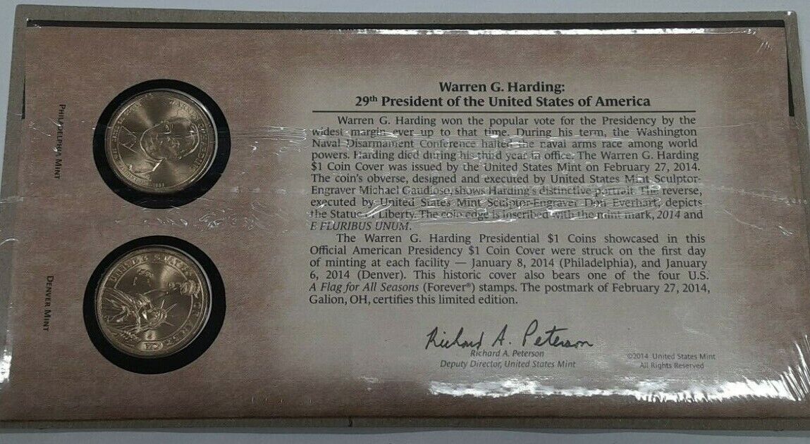 2014 P & D Warren G. Harding BU Presidential Dollars Sealed Coin Set
