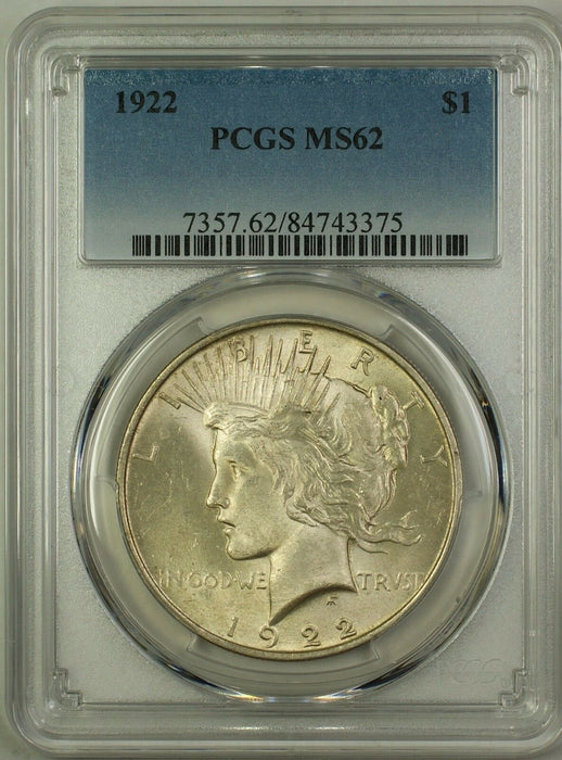 1922 Silver Peace Dollar $1 PCGS MS-62 (Better Coin) (16a)