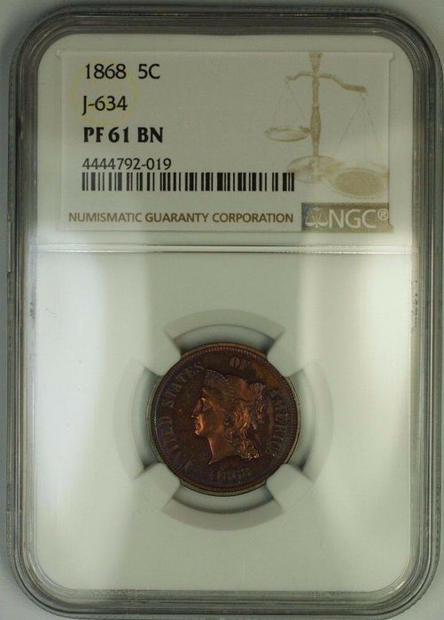 1868 Nickel Pattern Proof 5c Copper Coin NGC PF-61 BN Toned J-634 Judd WW