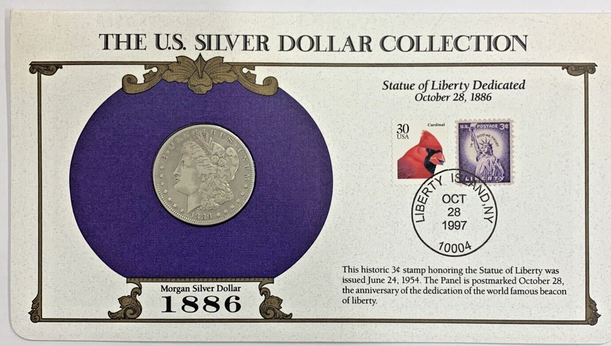 1886-O Morgan Silver Dollar $1 Coin Collection-Commemorative Stamp Card