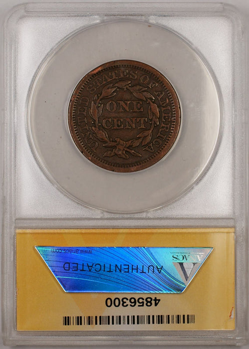 1853 Braided Hair Large Cent 1C Coin ANACS VF 35 Details Scratched