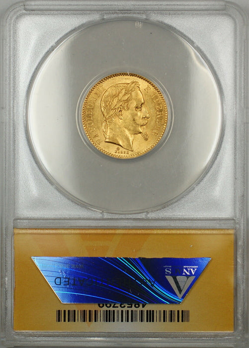 1865-BB France 20 Francs Gold Coin ANACS AU-58 SG