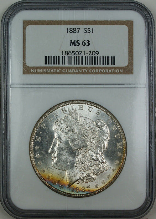 1887 Morgan Silver Dollar Coin, NGC MS-63, Edge Toning