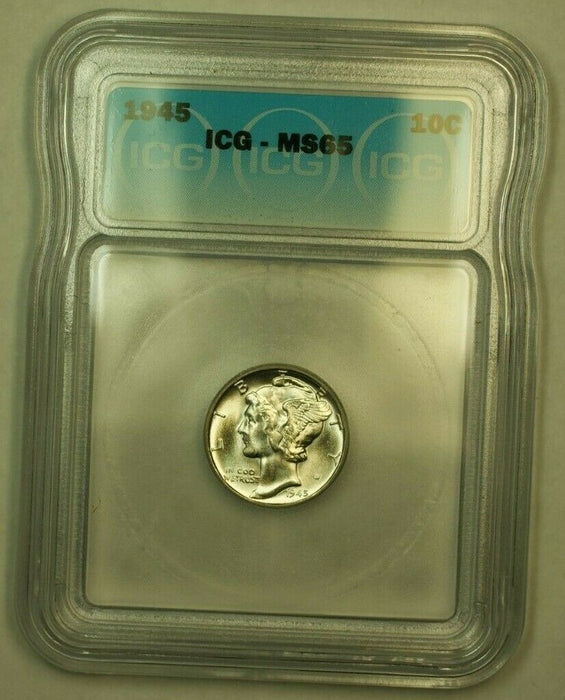 1945 Silver Mercury Dime 10c Coin ICG MS-65 III