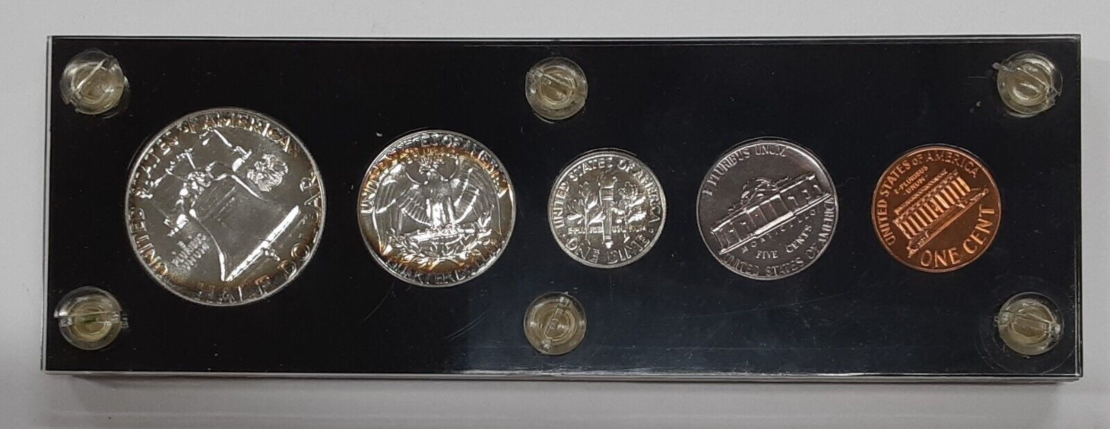 1961 Proof Set 5 Coins w/90% Silver Half, Quarter, & Dime in Black Holder