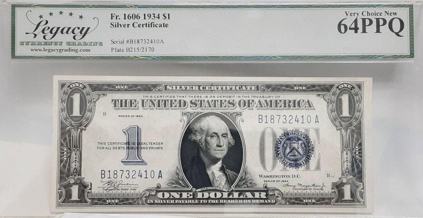 1934 $1 Silver Certificate FR#1606 (BA Block) Legacy Very Choice New 64 PPQ  G