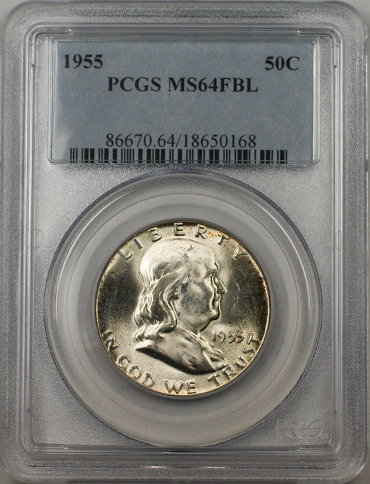 1955 Franklin Silver Half Dollar 50c Coin PCGS MS 64 FBL Better Coin (BR-30 M)
