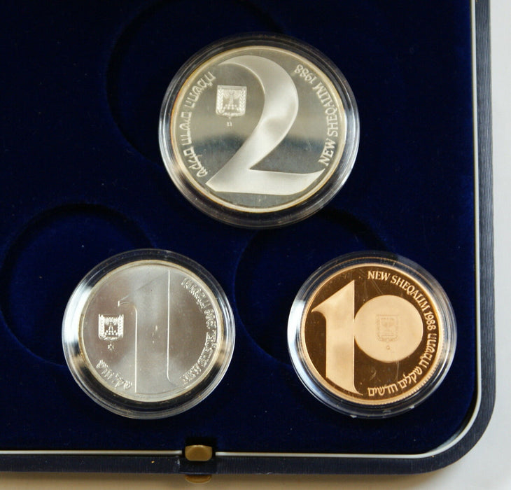 1988 Israel 3 Coin Proof/BU Set, Silver & Gold, 40th Anniversary of Independence