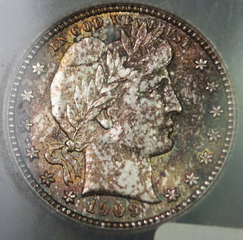 1909 Barber Silver Quarter, ICG MS-62, Toned Coin