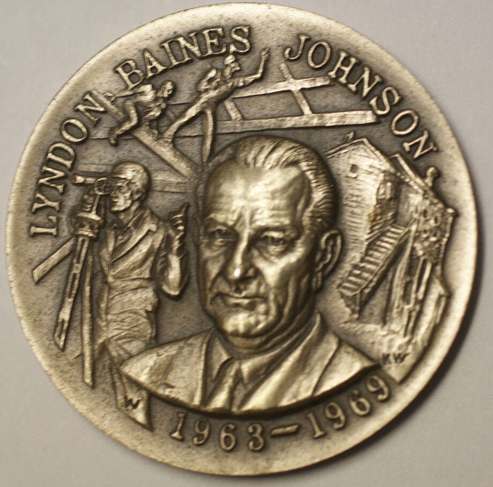 1963- 1969 Lyndon Baines Johnson High Relief Silver Medal 34 Grams