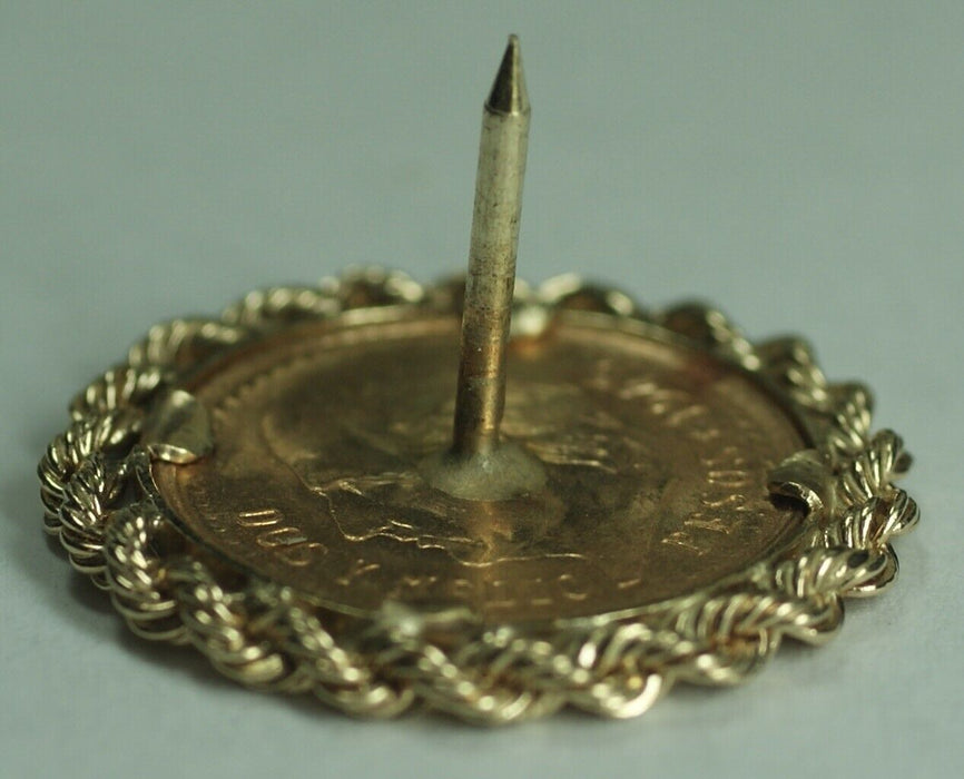 1945 Mexico 2.5 Pesos Gold Coin in 14K Rope Bezel Tie Pin