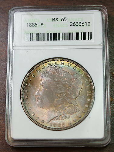 1885 Morgan Silver Dollar Coin, ANACS MS-65 Toned