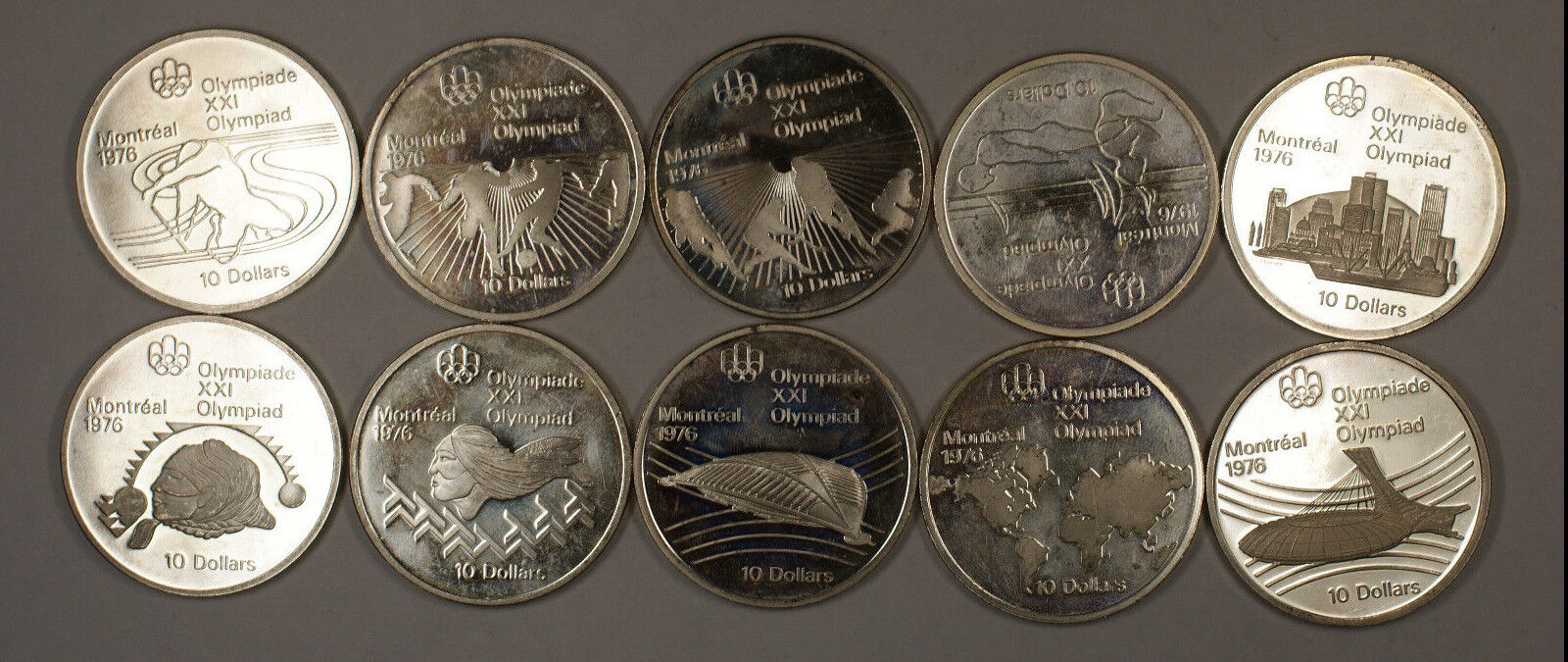 1976 Canada Proof Silver 10 Dollar Coins Montreal Olympics ~ 14.5 Oz Of Silver