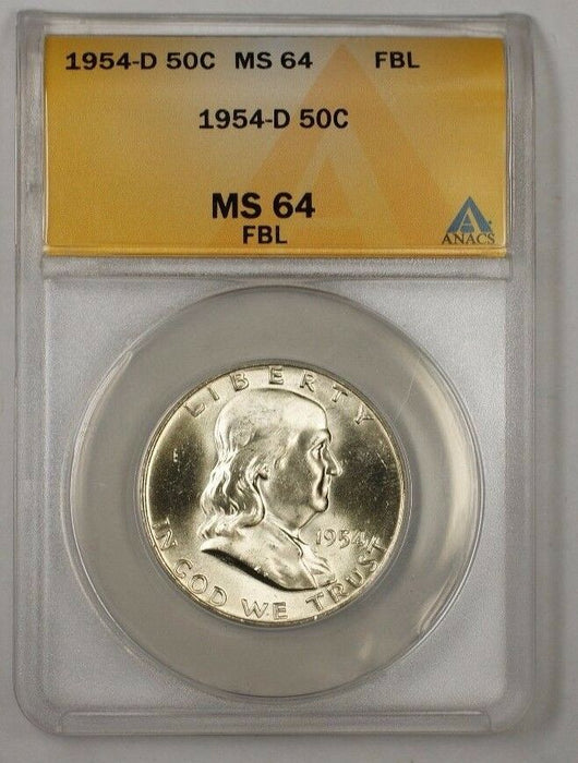 1954-D Franklin Silver Half Dollar 50c Coin ANACS MS-64 FBL (Better) (A) RL