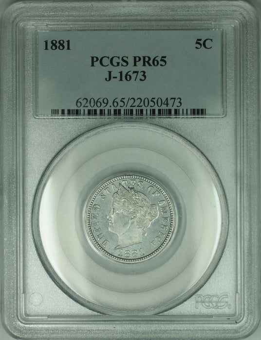 1881 Liberty V Nickel Pattern Gem Proof 5c Coin PCGS PR-65 J-1673 Judd WW