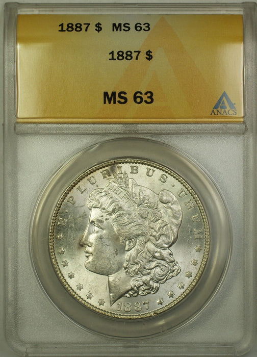 1887 Morgan Silver Dollar $1 Coin ANACS MS-63 Beautifully Toned Reverse RL