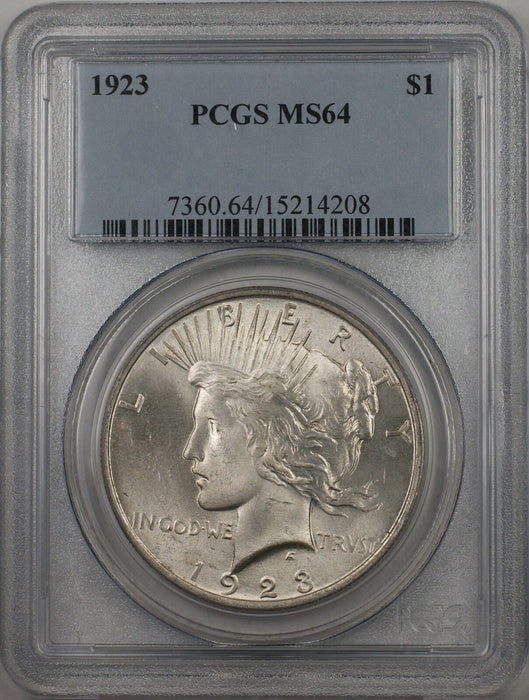 1923 Silver Peace Dollar $1 Coin PCGS MS-64 Light Toning (BR-12 C)