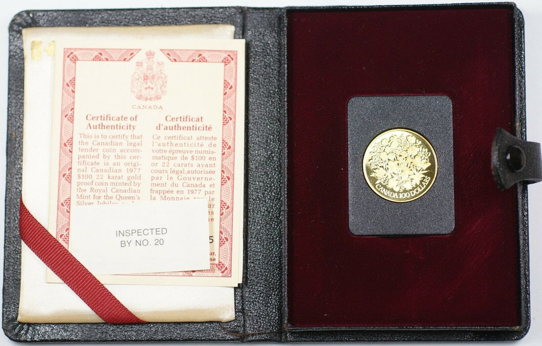 1977 Canada Queen Elizabeth II Silver Jubilee $100 Gold Proof Coin as Issued